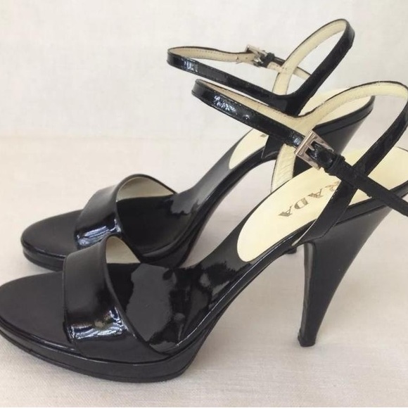 Prada black patent high heel sandals platform sole size 10 - Picture 3 of 6